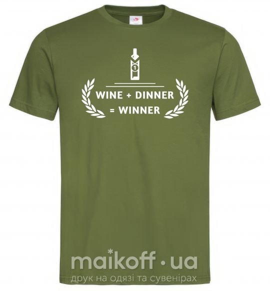 Мужская футболка wine dinner winner Оливковый фото