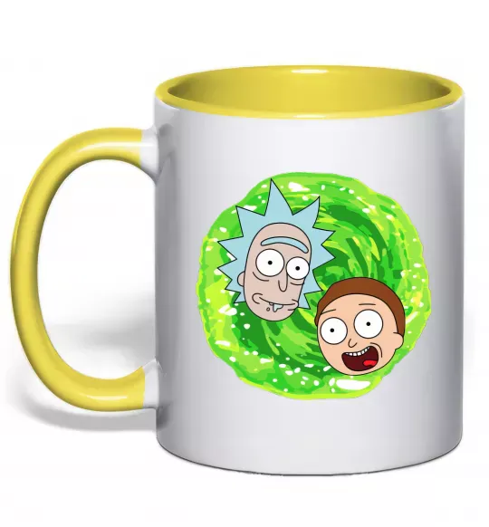 Чашка з кольоровою ручкою Рік і Морті RIck and Morty портал Сонячно жовтий фото