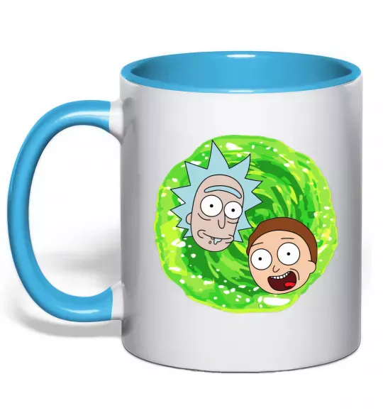 Чашка з кольоровою ручкою Рік і Морті RIck and Morty портал Блакитний фото