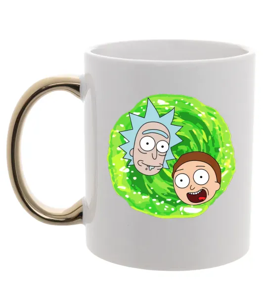 Чашка з кольоровою ручкою Рік і Морті RIck and Morty портал Золото фото