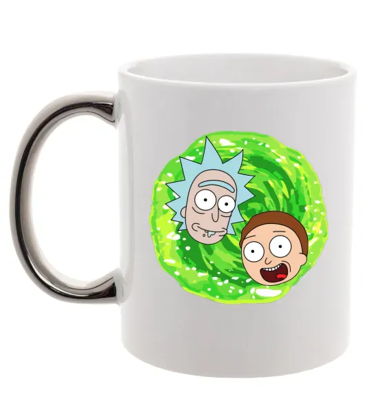 Чашка з кольоровою ручкою Рік і Морті RIck and Morty портал Срібло фото