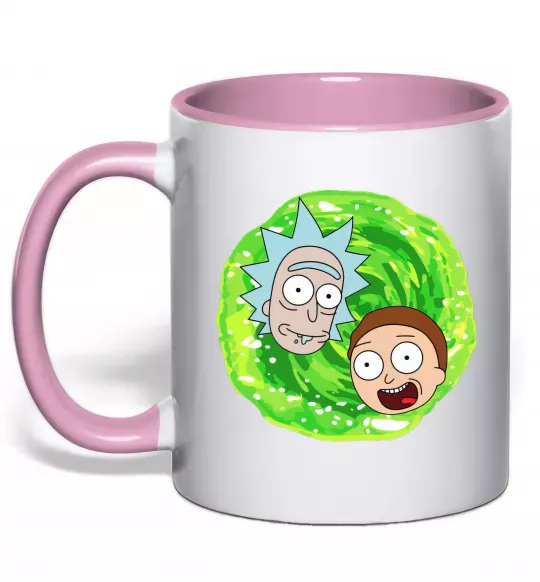 Чашка з кольоровою ручкою Рік і Морті RIck and Morty портал Ніжно рожевий фото