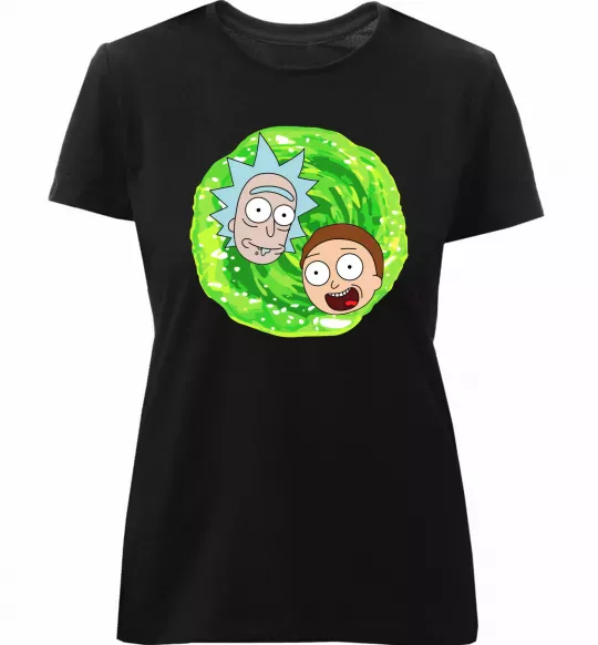 Женская премиум футболка Рік і Морті RIck and Morty портал Черный фото