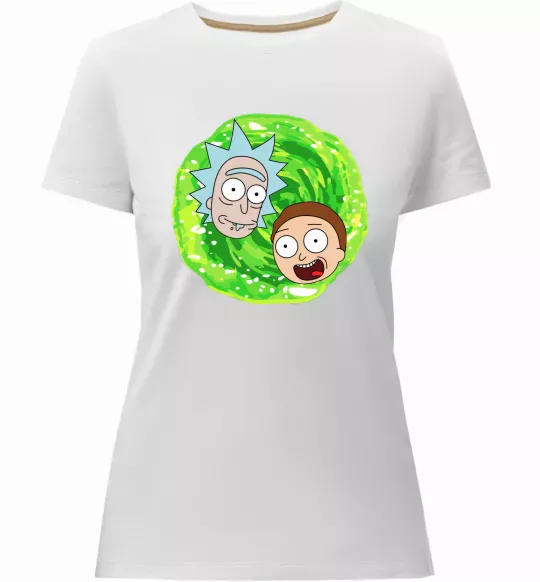 Женская премиум футболка Рік і Морті RIck and Morty портал Белый фото