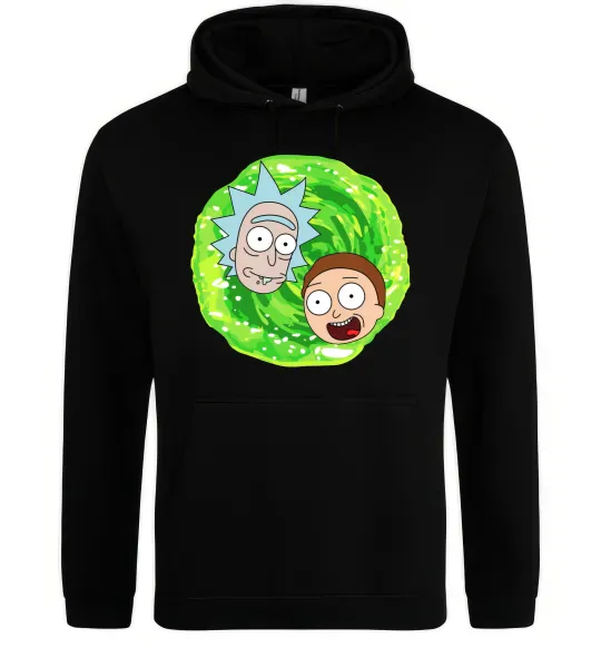Мужская толстовка (худи) Рік і Морті RIck and Morty портал Черный фото