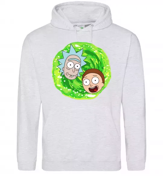 Женская толстовка (худи) Рік і Морті RIck and Morty портал Серый меланж фото