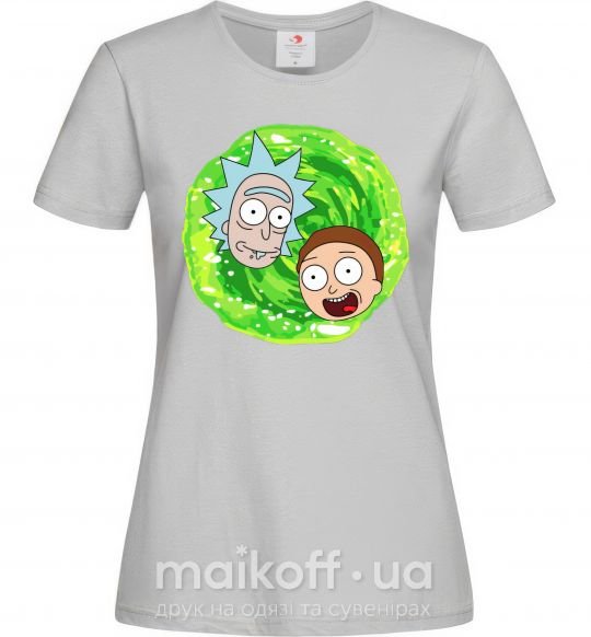 Женская футболка Рик и морти RIck and Morty портал Серый фото