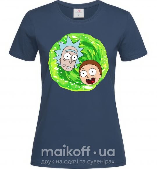 Жіноча футболка Рик и морти RIck and Morty портал Темно-синій фото