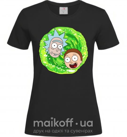 Женская футболка Рик и морти RIck and Morty портал Черный фото