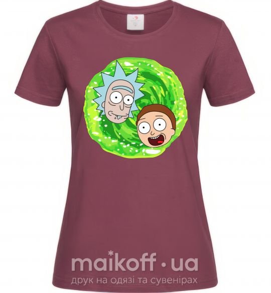Женская футболка Рик и морти RIck and Morty портал Бордовый фото