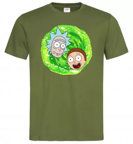 Чоловіча футболка Рік і Морті RIck and Morty портал Оливковий фото