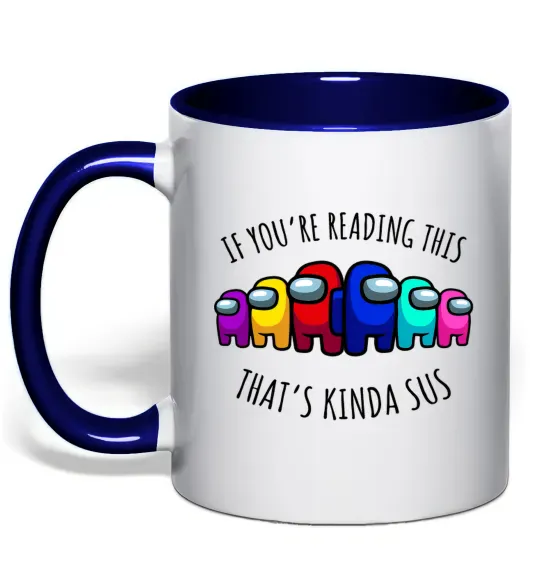 Чашка с цветной ручкой Among us kinda sus Глубокий темно-синий фото