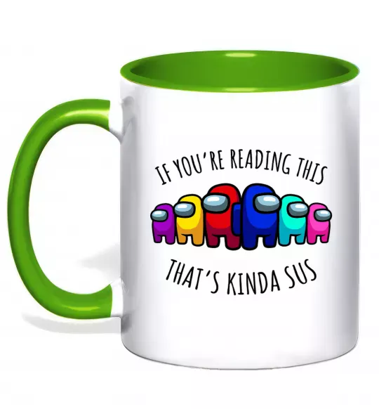 Чашка с цветной ручкой Among us kinda sus Зеленый фото