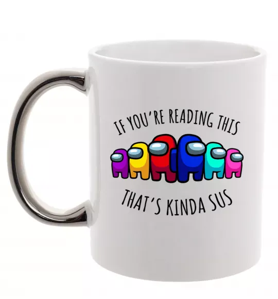 Чашка с цветной ручкой Among us kinda sus Серебро фото