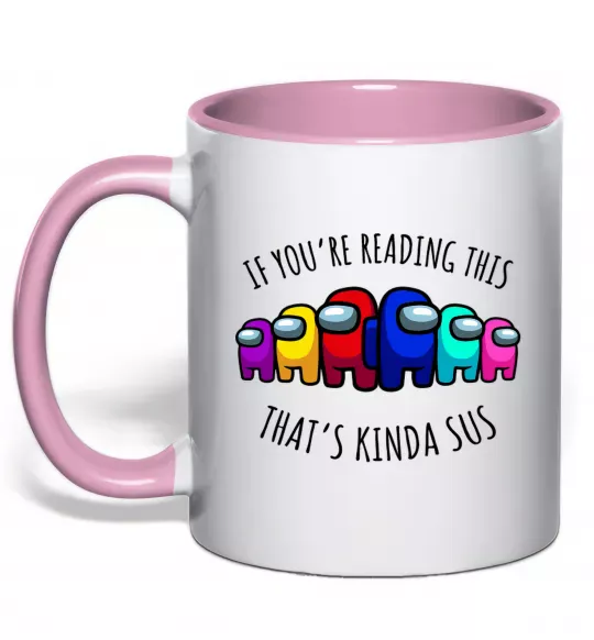 Чашка с цветной ручкой Among us kinda sus Нежно розовый фото