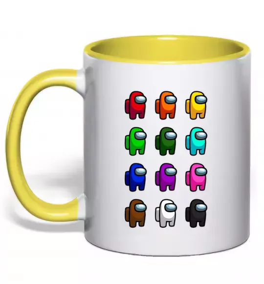 Чашка с цветной ручкой Among us Емонг ас Солнечно желтый фото