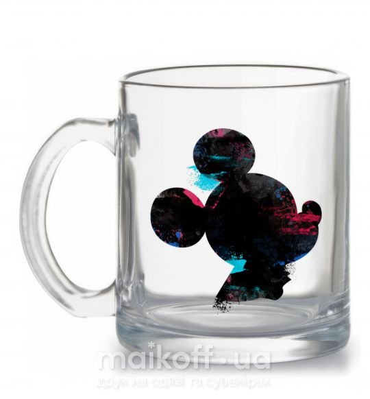 Чашка скляна Микки маус силует краски Прозорий фото