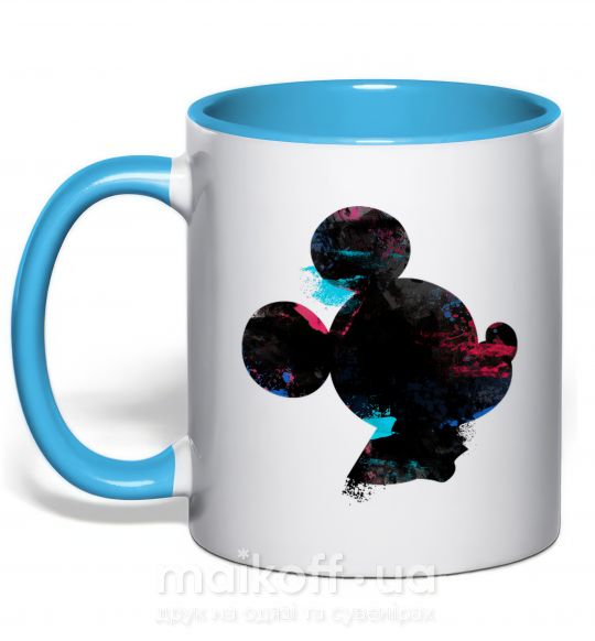 Чашка з кольоровою ручкою Микки маус силует краски Блакитний фото