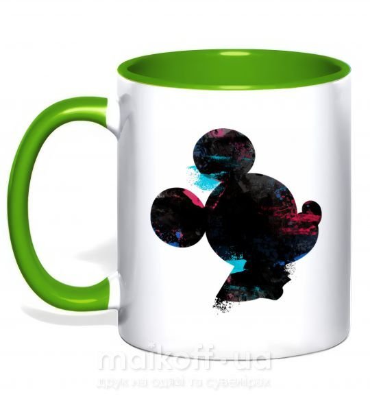 Чашка з кольоровою ручкою Микки маус силует краски Зелений фото
