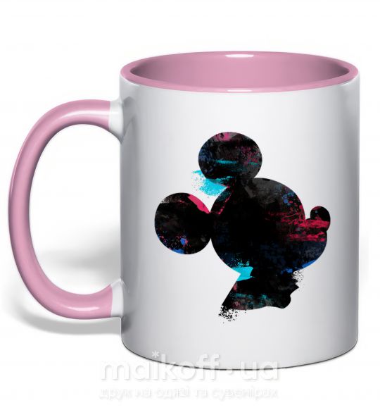 Чашка с цветной ручкой Микки маус силует краски Нежно розовый фото