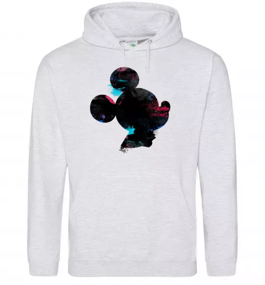 Мужская толстовка (худи) Міккі Маус силует фарби Серый меланж фото