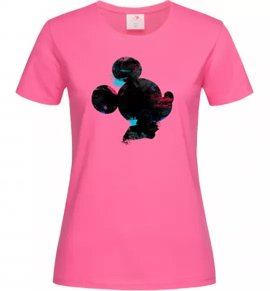 Женская футболка Міккі Маус силует фарби Ярко-розовый фото