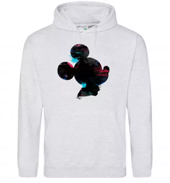 Женская толстовка (худи) Міккі Маус силует фарби Серый меланж фото