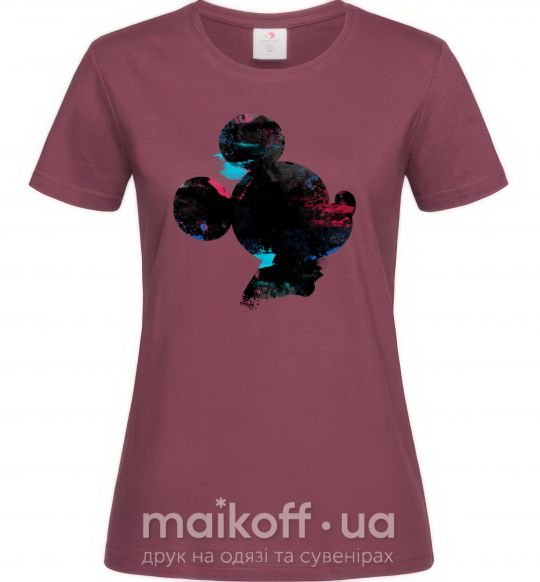 Женская футболка Микки маус силует краски Бордовый фото
