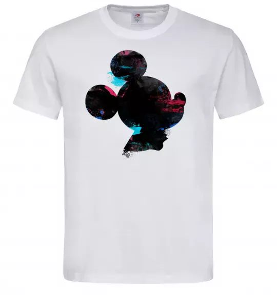 Чоловіча футболка Міккі Маус силует фарби Білий фото