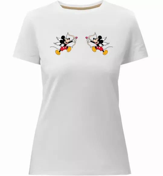 Жіноча преміум футболка Міккі маус купідон Білий фото
