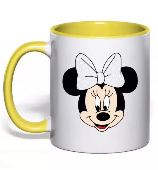 Чашка с цветной ручкой Минни маус с бантом Солнечно желтый фото