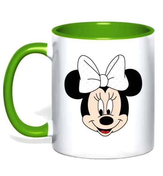 Чашка з кольоровою ручкою Минни маус с бантом Лаймовий фото