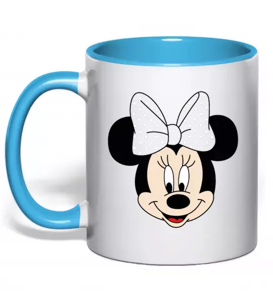 Чашка с цветной ручкой Минни маус с бантом Голубой фото