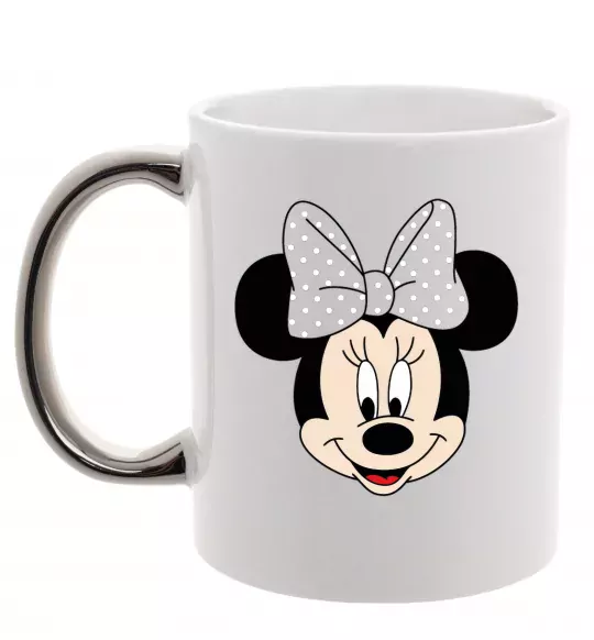 Чашка с цветной ручкой Минни маус с бантом Серебро фото