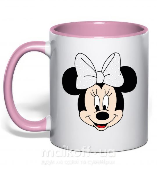 Чашка с цветной ручкой Минни маус с бантом Нежно розовый фото