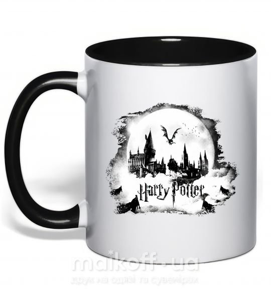 Чашка з кольоровою ручкою Harry Potter Hogwarts Чорний фото