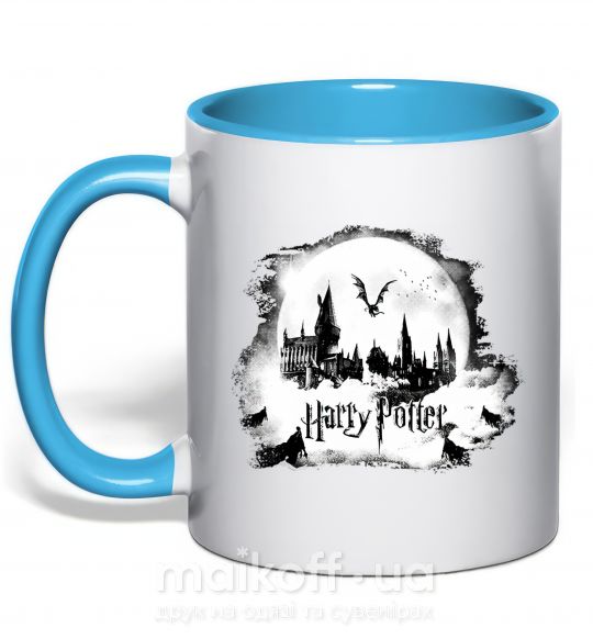 Чашка з кольоровою ручкою Harry Potter Hogwarts Блакитний фото