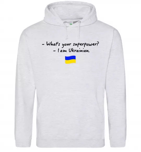 Чоловіча толстовка (худі) Superpower Ukrainian Сірий меланж фото