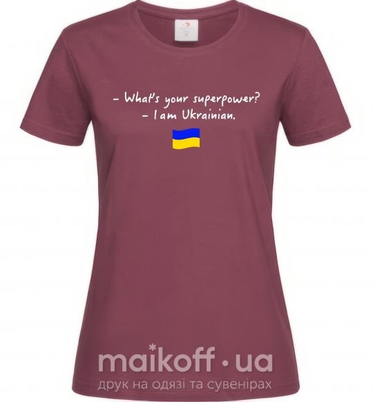 Жіноча футболка Superpower Ukrainian Бордовий фото