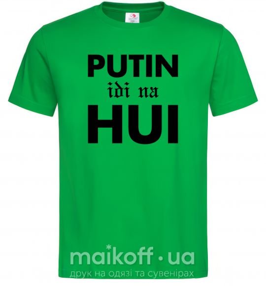 Мужская футболка Putin idi na hui Зеленый фото
