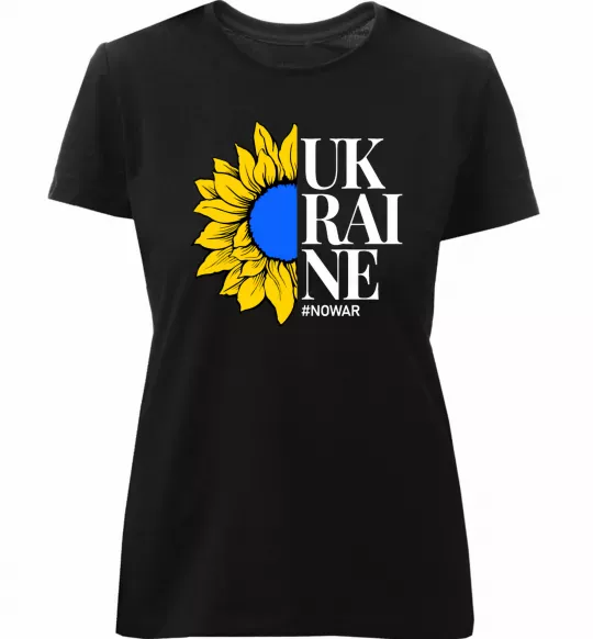 Женская премиум футболка UKRAINE no war Черный фото