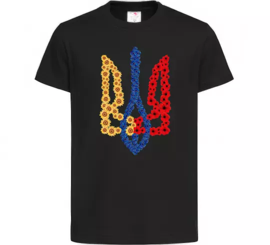 Детская футболка Герб у квітах Черный фото