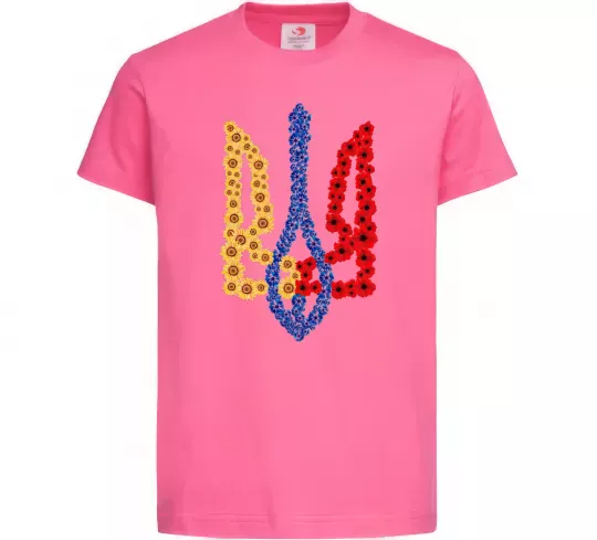 Детская футболка Герб у квітах Ярко-розовый фото