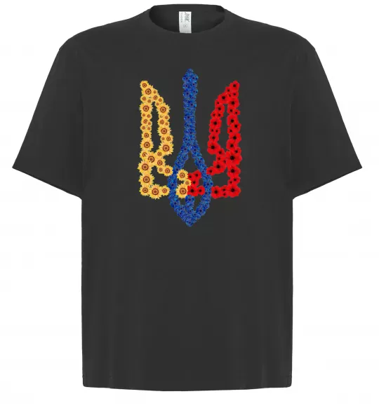 Футболка Оверсайз Герб у квітах Черный фото