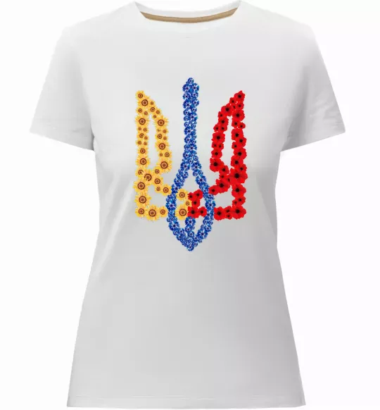 Женская премиум футболка Герб у квітах Белый фото