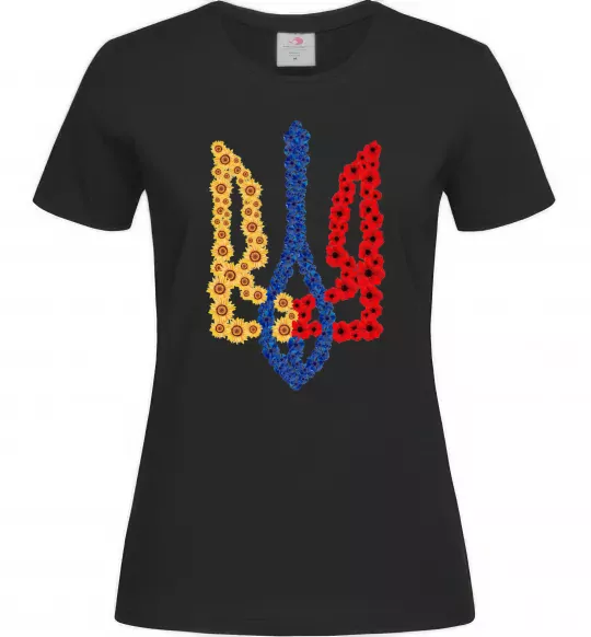 Женская футболка Герб у квітах Черный фото