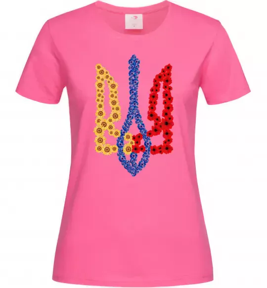 Женская футболка Герб у квітах Ярко-розовый фото