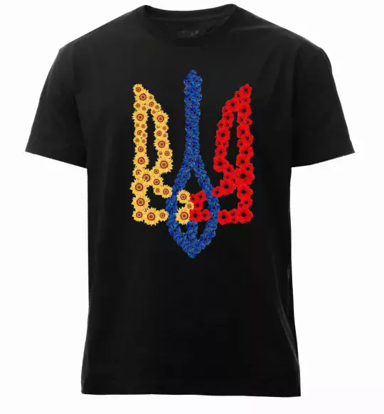 Мужская премиум футболка Герб у квітах Черный фото