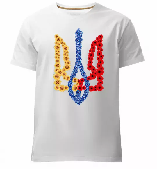 Мужская премиум футболка Герб у квітах Белый фото