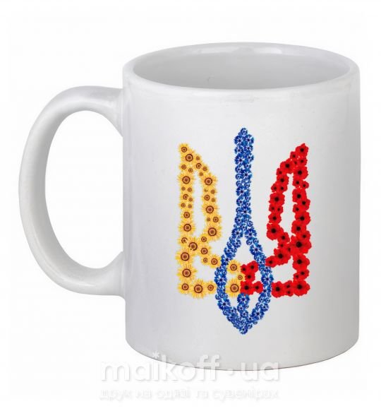 Чашка керамическая Герб у квітах Белый фото